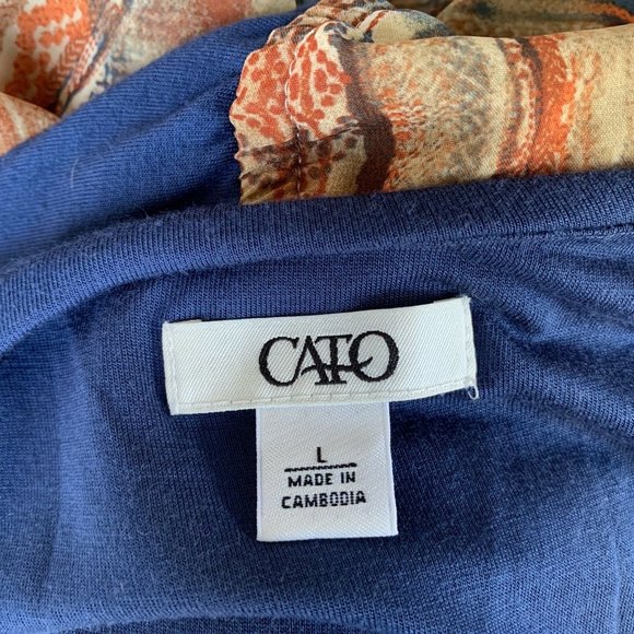 CATO Women Dress Size Large Blue Brown Maxi Sleeveless Round Neck Belt Pullover - Picture 7 of 9